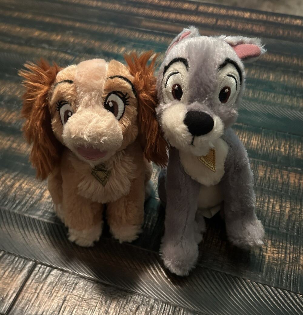 Vintage Disney Store Official Lady and The Tramp 7” Plushes Set Of 2